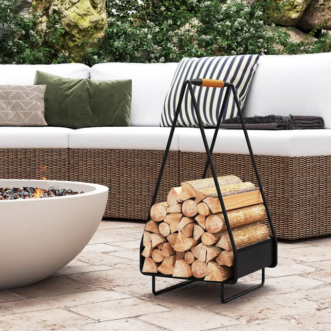Firewood Storage Rack Heavy-duty Metal Log Holder with Handle and Square Rack - Log Storage