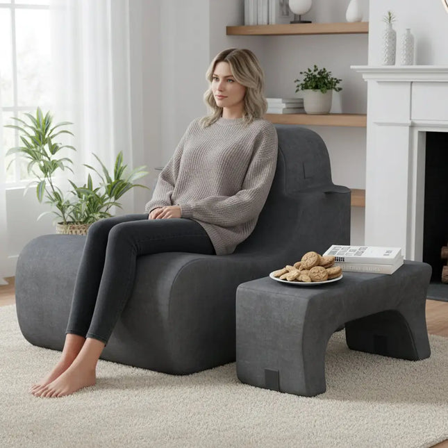 Floor Chair Lazy Sofa with Detachable Headrest-Gray - Gray - Floor Chairs