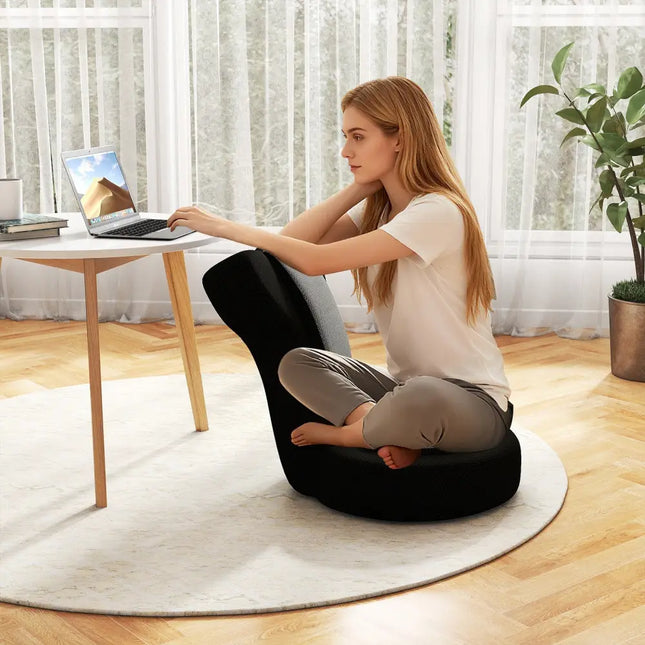Floor Comfy Gaming Leisure Chair with Adjustable Headrest and Backrest-Gray - Black - Floor Chairs