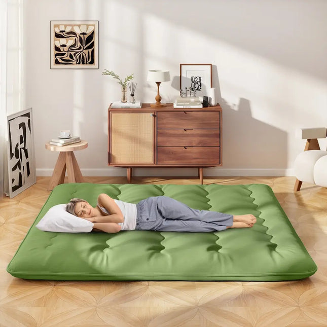 Floor Mattress with Washable Cover and Carry Bag-King Size - Green - Mattresses