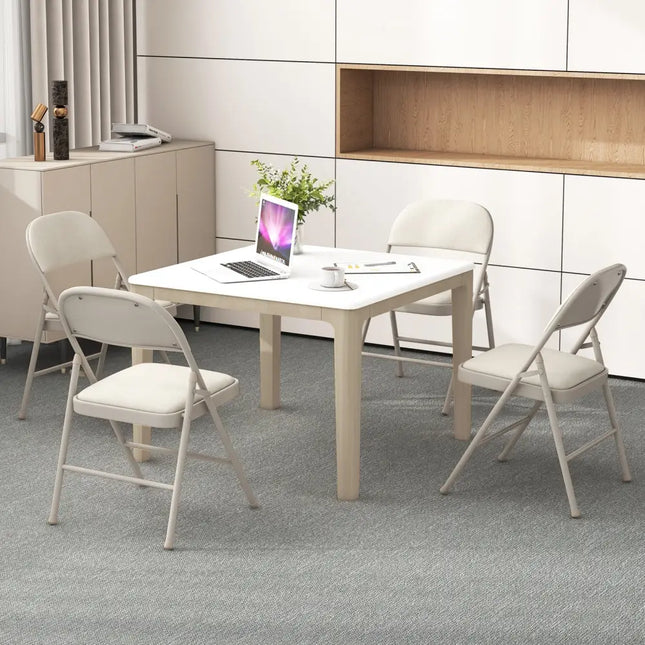Foldable Chair Set of 6 with Padded Seat Seat and Fabric Covered Backrest-Set of 6 - Beige - Chairs