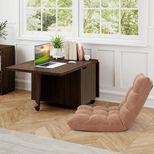 Foldable Coffee Table with Storage Cabinet Extendable Center Table-Walnut - Walnut - Coffee Tables