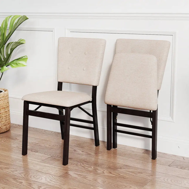 Foldable Dining Chair Set of 2 Armless Kitchen Chair with Padded Seat and Tilt Backrest-Beige - Beige - Dining Chairs