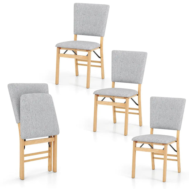 Foldable Dining Chair Set of 4 Armless Kitchen Chair with Padded Seat and Tilt Backrest-Gray - Gray - Dining Chairs
