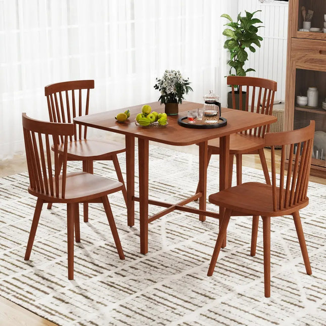 Foldable Dining Table for 2-4 People with Rubber Wood Legs for Small Space-Walnut - Walnut - Dining Tables