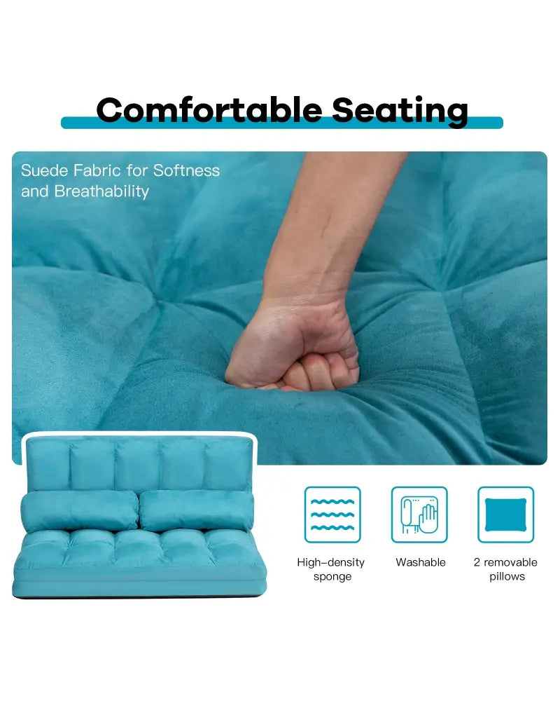 Foldable Floor 6-Position Adjustable Lounge Couch-Blue - Blue - Floor Chairs