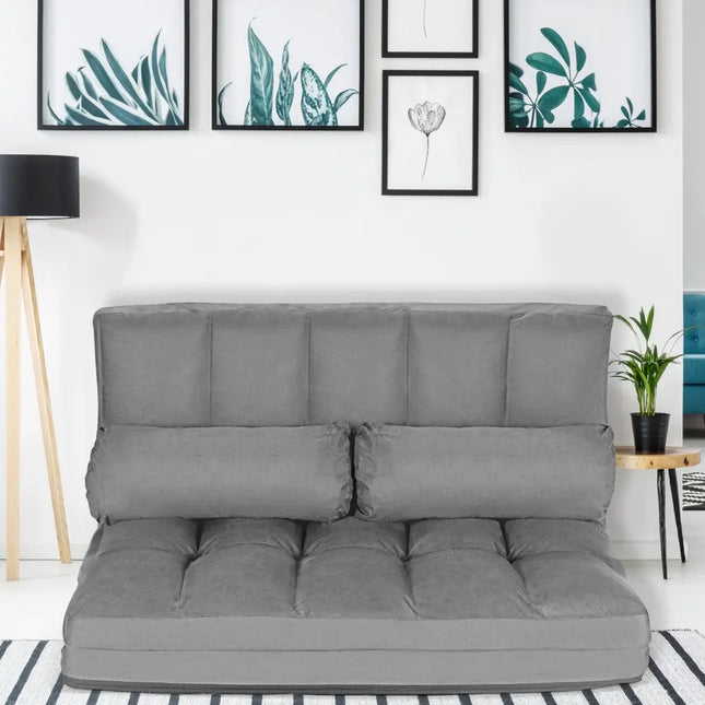 Foldable Floor 6-Position Adjustable Lounge Couch-Gray - Gray - Floor Chairs