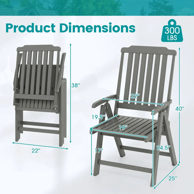 Foldable Patio Chair All-Weather HDPE Outdoor Dining Chair with Armrest-Gray - Gray - Patio Dining Chairs