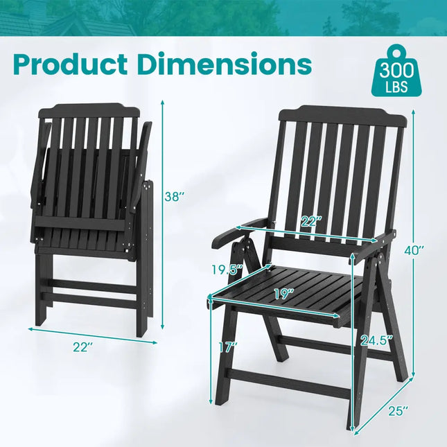Foldable Patio Chair All-Weather HDPE Outdoor Dining Chair with Armrest-Black - Black - Patio Dining Chairs