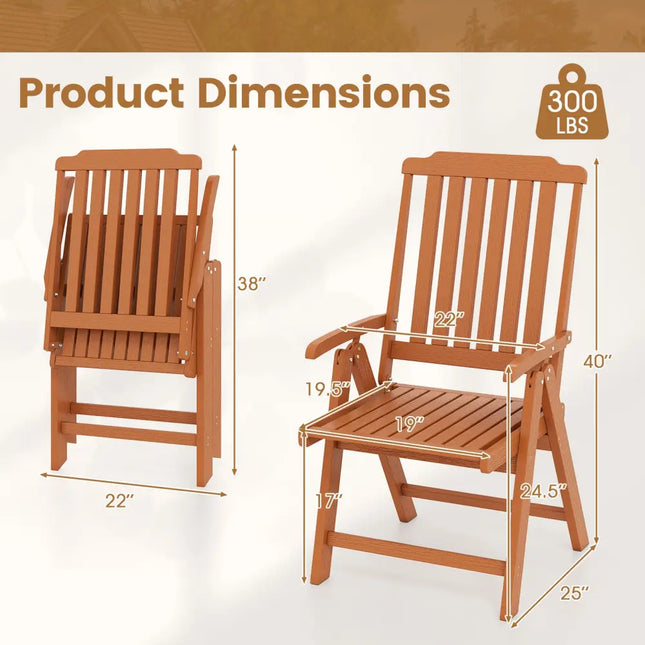 Foldable Patio Chair All-Weather HDPE Outdoor Dining Chair with Armrest-Brown - Brown - Patio Dining Chairs