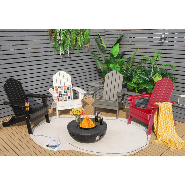 Foldable Weather Resistant Patio Chair with Built-in Cup Holder-Red - Red - Adirondack Chairs
