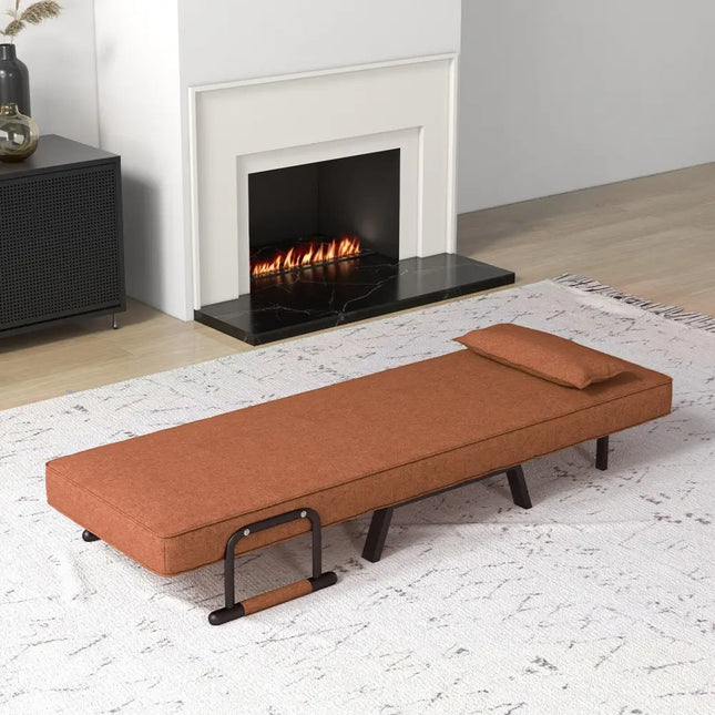 Folding 6 Position Convertible Sleeper Bed Armchair Lounge Couch with Pillow-Coffee - Coffee - Accent Chairs