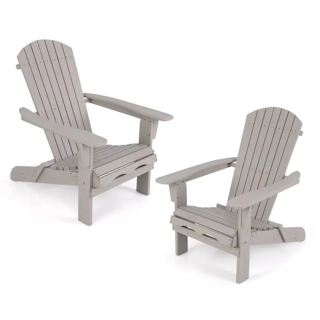 Folding Adirondack Chair Set of 2 with High Backrest and Wide Armrests-Gray - Gray - Adirondack Chairs