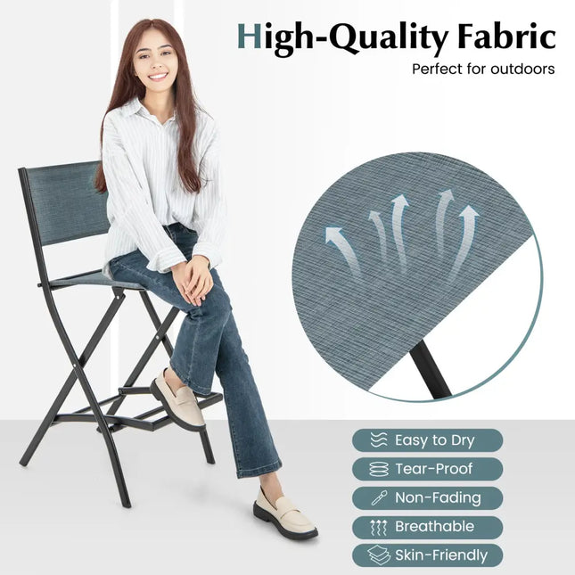 Folding Bar Stools Set of 2 Backrest Humanized Footrest-Blue - Blue - Patio Bar Furniture