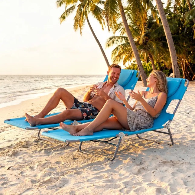 Folding Beach Lounge Chair with Adjustable Backrest for Lawn-Turquoise - Turquoise - Beach & Lawn Chairs