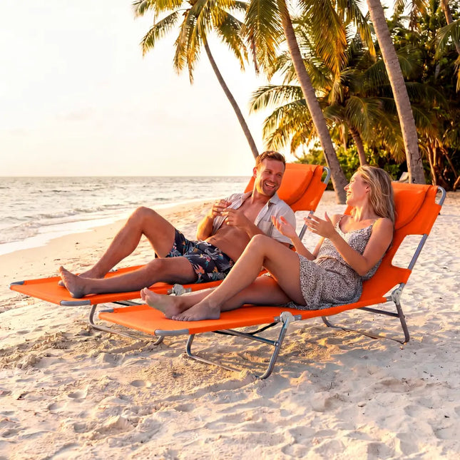 Folding Beach Lounge Chair with Adjustable Backrest for Lawn-Orange - Orange - Beach & Lawn Chairs