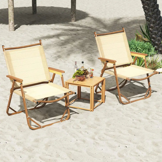 Folding Camp Chairs Set of 2 Lightweight Beach Chairs-Beige - Beige - Beach & Lawn Chairs
