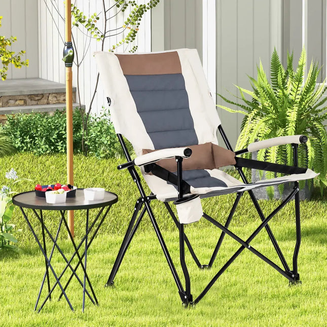 Folding Camping Chair with Cup Holder Armrest and Lumbar Pillow - Multicolor - Camping Furniture