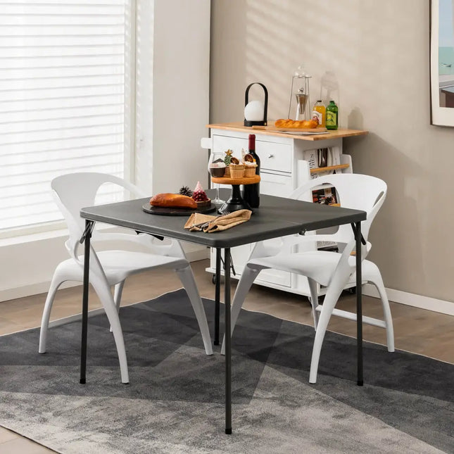 Folding Camping Table with All-Weather HDPE Tabletop and Rustproof Steel Frame-Gray - Gray - Camping Furniture