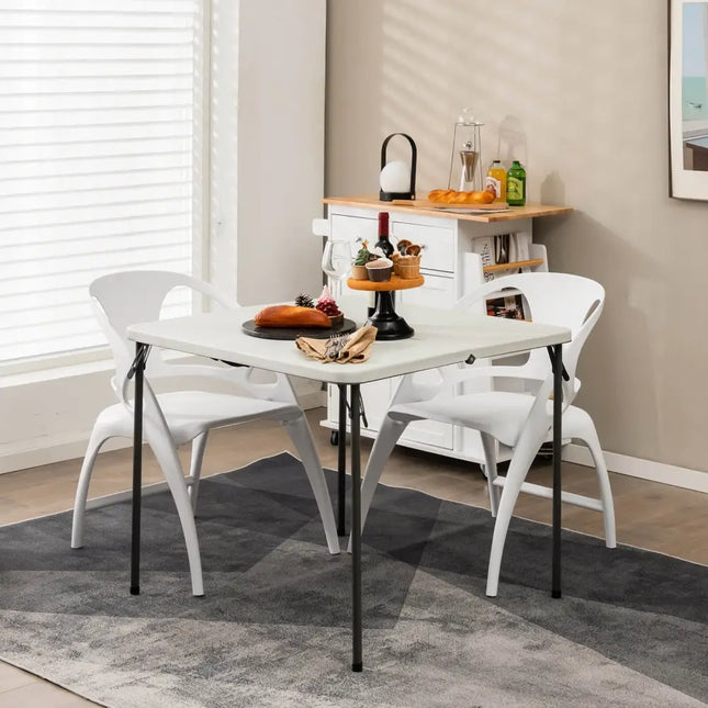 Folding Camping Table with All-Weather HDPE Tabletop and Rustproof Steel Frame-White - White - Camping Furniture