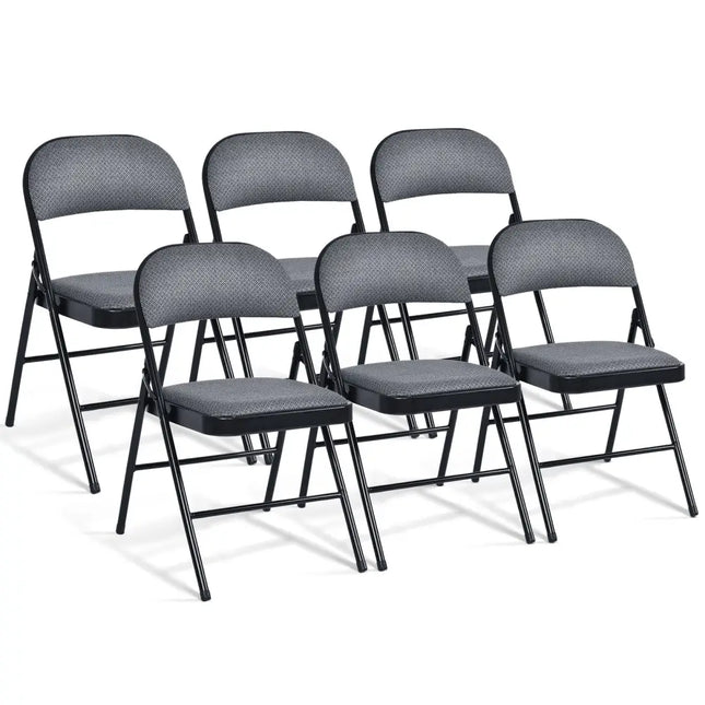 Folding Chair Set with Upholstered Seat and Fabric Covered Backrest-Set of 6 - Gray - Conference Chairs