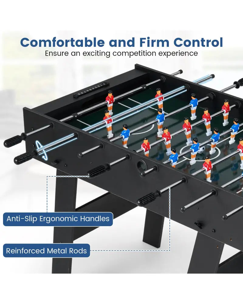 Folding Foosball Table with 22 Players and Slide Scorers Space-Saving Game Table-Black - Black - Game Room