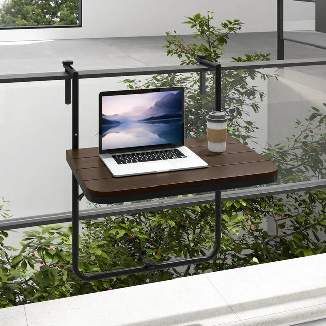 Folding Hanging Table with 3-Level Adjustable Height for Patio Balcony-Coffee - Coffee - Patio Tables