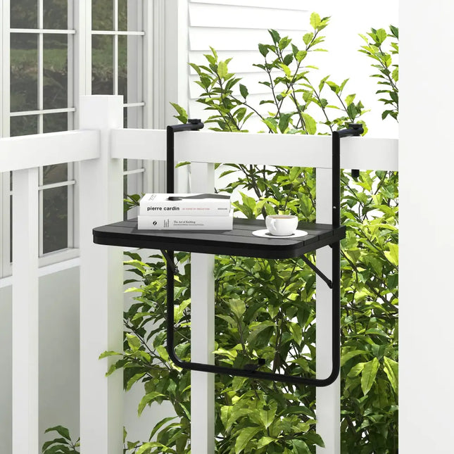 Folding Hanging Table with 3-Level Adjustable Height for Patio Balcony-Black - Black - Patio Tables