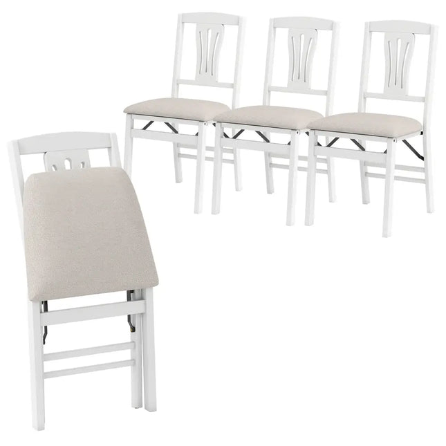 Folding Kitchen Chairs Set of 4 Upholstered Dining Chairs with Comfy Padded Seats-White - White - Dining Chairs