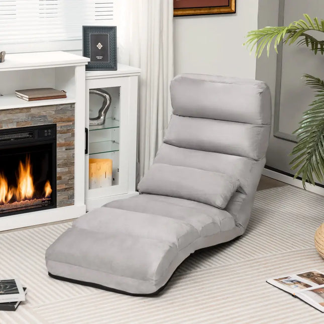 Folding Lazy Sofa Couch with Pillow-Gray - Gray - Floor Chairs