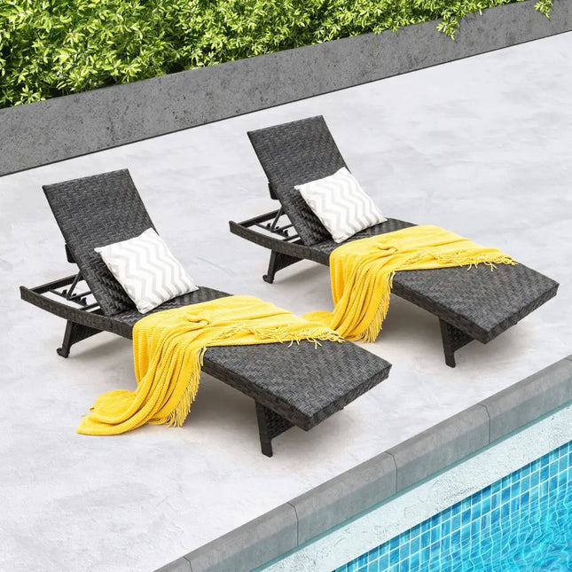 Folding Padded Rattan Patio Chaise Lounge with Adjustable Backrest and Quick Dry Foam All Weather - Brown - Outdoor