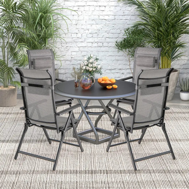 Folding Patio Chairs Set of 2 with 10-Level Adjustable Backrests and Armrests-Grey - Gray - Outdoor Chaise Lounges