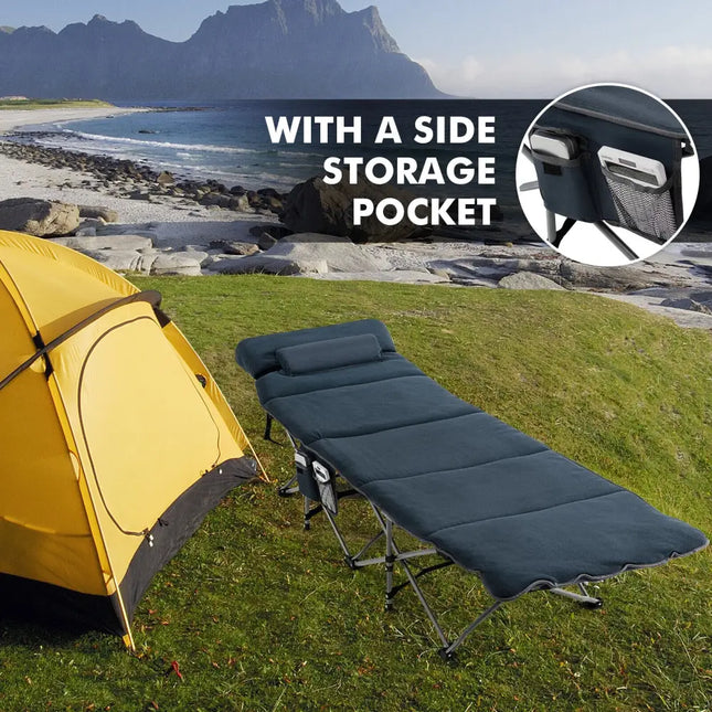 Folding Retractable Travel Camping Cot with Mattress and Carry Bag-Blue - Blue - Camping Furniture