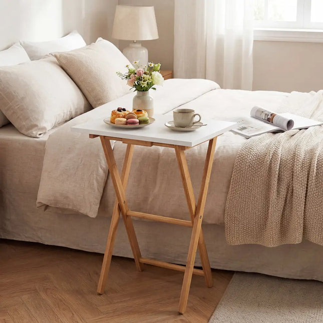 Folding TV Tray Tables Set of 2 for Small Spaces Bedroom and Living Room-White - White - End & Side Tables