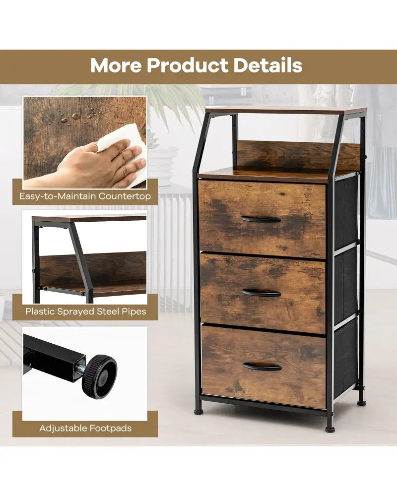 Freestanding Cabinet Dresser with Wooden Top Shelves-M - Rustic Brown - Dressers & Chests