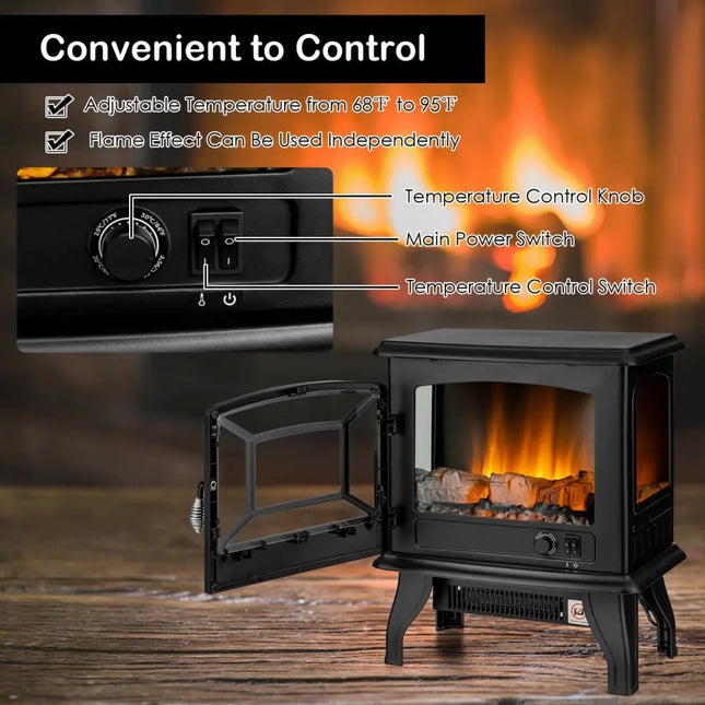 Freestanding Fireplace Heater with Realistic Dancing Flame Effect - Black - Oasis Home Essentials