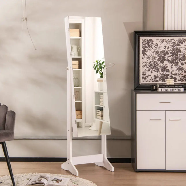 Freestanding Jewelry Cabinet with Full Length Mirror and LED Lights-White - White - Jewelry Armoires