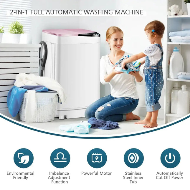 Full-automatic Washing Machine 7.7 lbs Washer / Spinner Germicidal-Pink Costway
