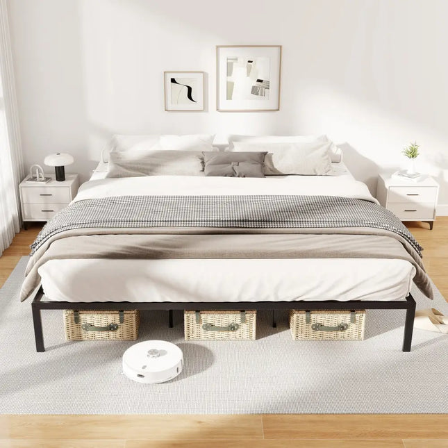 Full/Queen/King Size Metal Bed Frame Heavy Duty Support Slats Mattress Foundation-King Size - Black - Simple Bed Frame