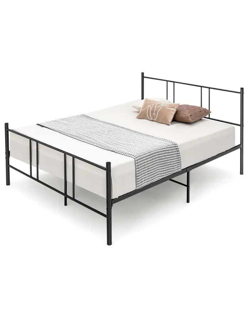 Full/Queen Size Platform Bed Frame with High Headboard-Queen Size - Black - Simple Bed Frame