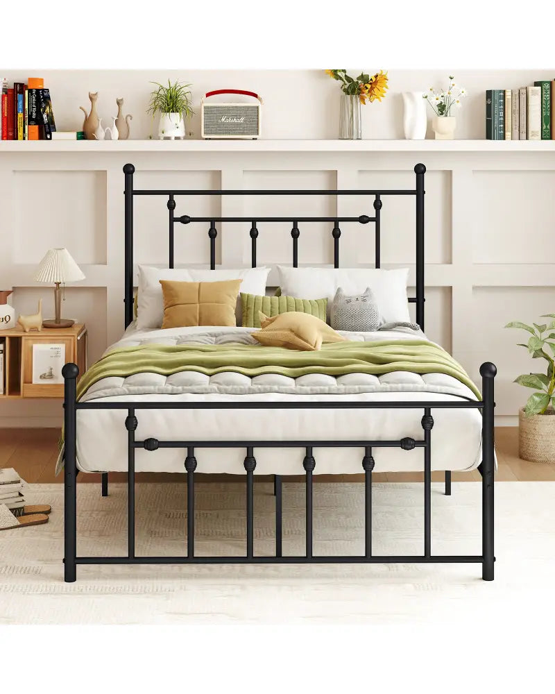 Full/Queen/Twin Size Heavy-duty Metal Bed Frame with Headboard-Full Size - Black - Simple Bed Frame