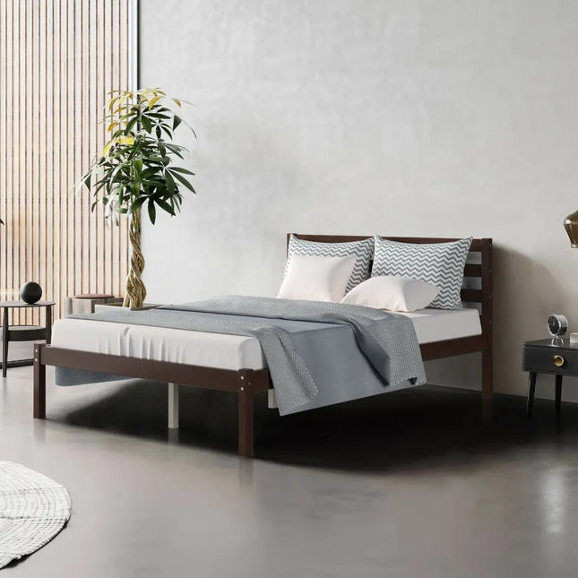 Full Size Bed frame Foundation with Solid Wooden Slat Suppor - Simple Bed Frame
