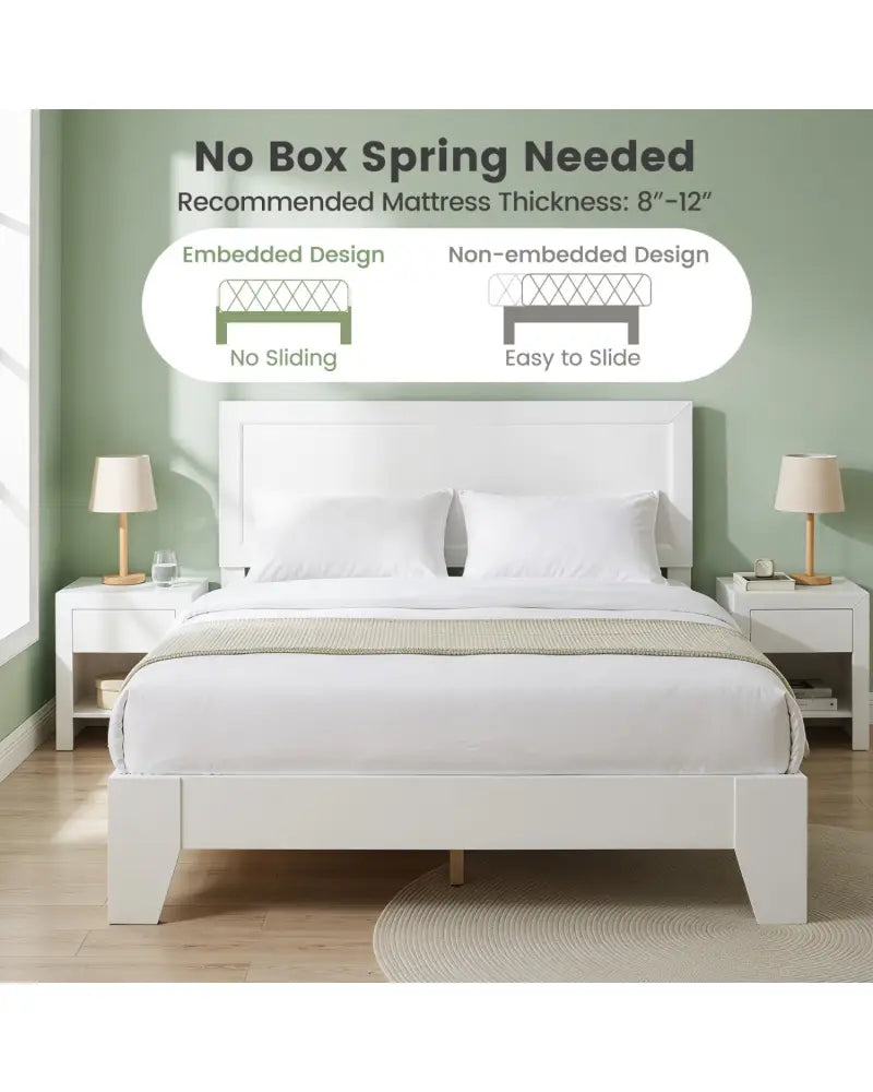 Full Size Modern Bed Frame with Headboard No Box Spring Needed-White - White - Simple Bed Frame