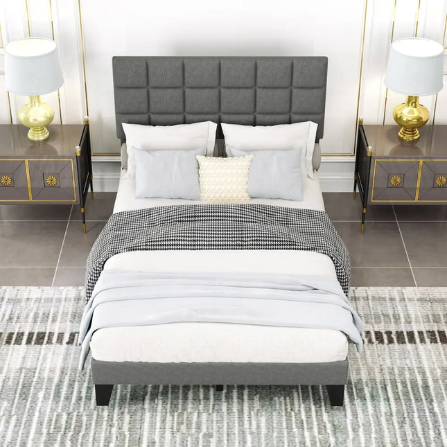 Full Size Modern Linen Bed Frame with Adjustable Headboard-Gray - Gray - Simple Bed Frame