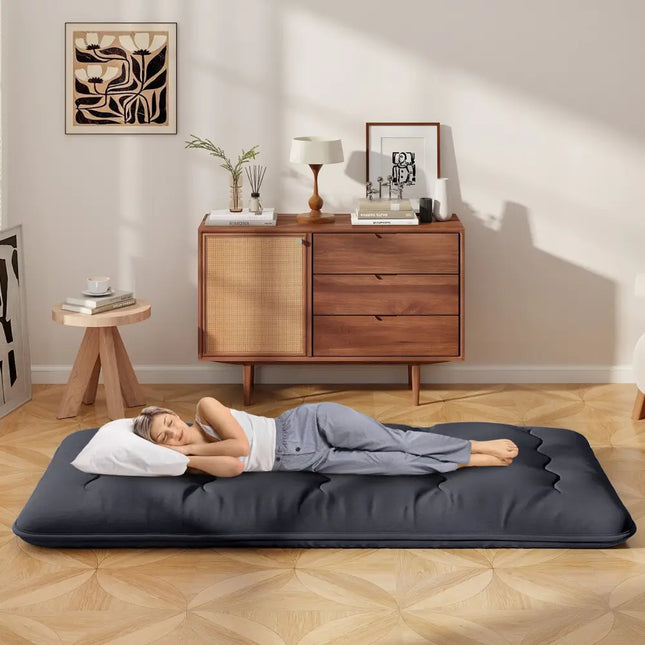 Futon Mattress with Washable Cover and Foldable Mat-Twin Size - Black - Mattresses