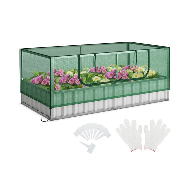 Galvanized Raised Garden Bed with Greenhouse Cover - Green - Greenhouses