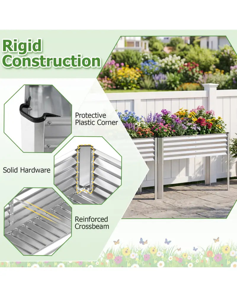 Galvanized Raised Garden Bed with Legs 46’’ x 24’’ x 31’’ Metal Elevated Planter Box-Silver - Silver - Raised Garden
