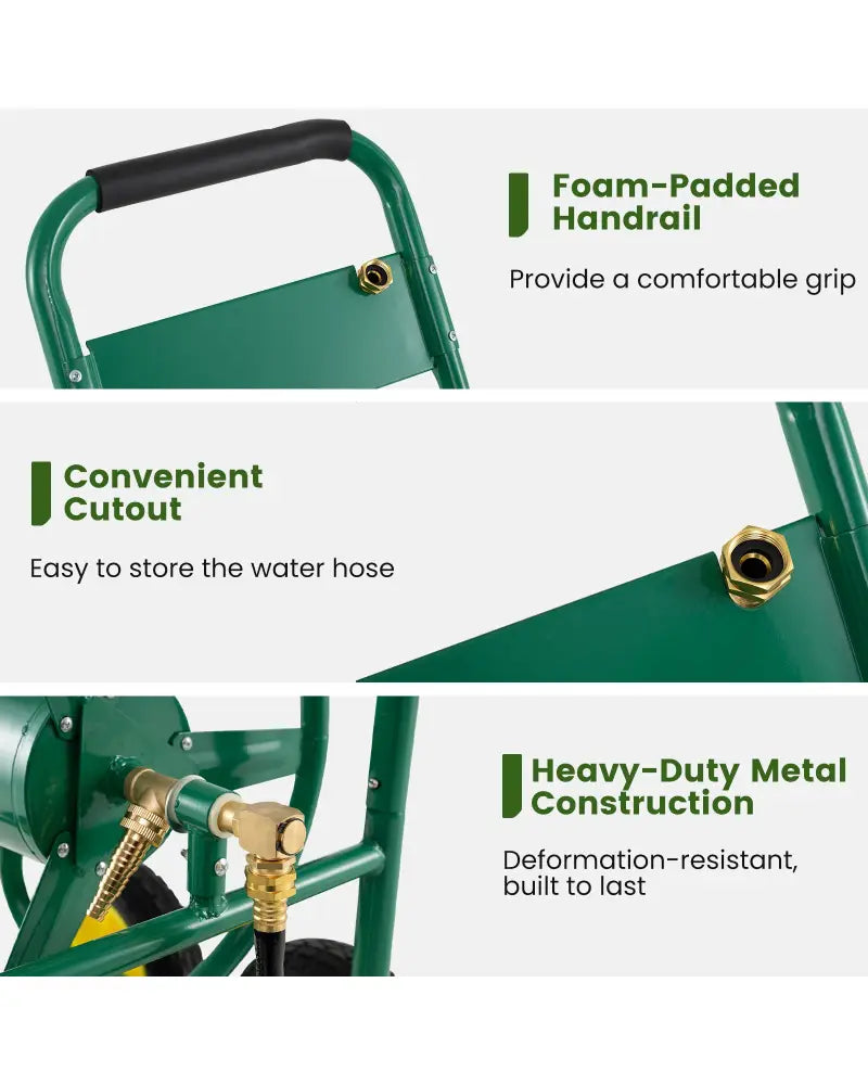 Garden Water Hose Reel Cart with 4 Wheels and Non-slip Grip-Green - Green - Watering & Irrigation