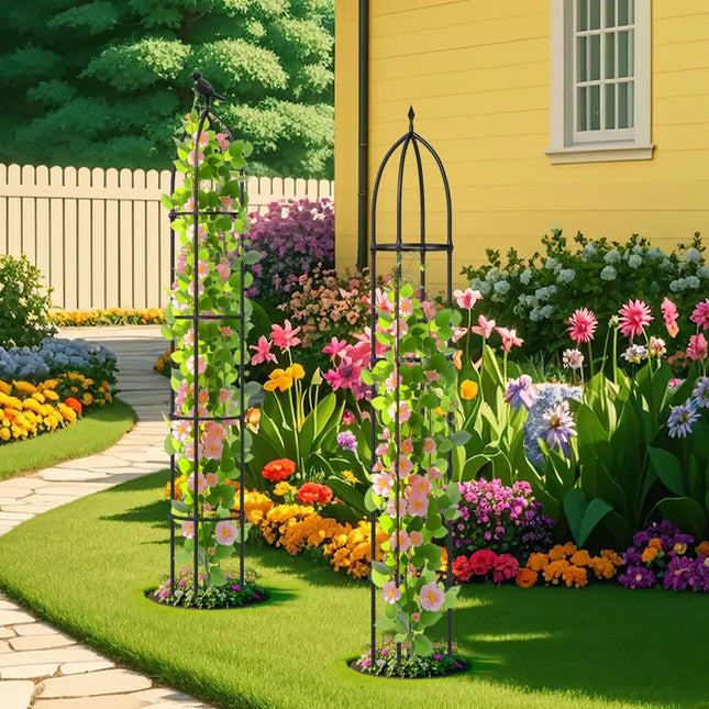 GIANTEX 2-Pack Garden Obelisk Trellis for Climbing Plants-Black - Black - Plant Supports