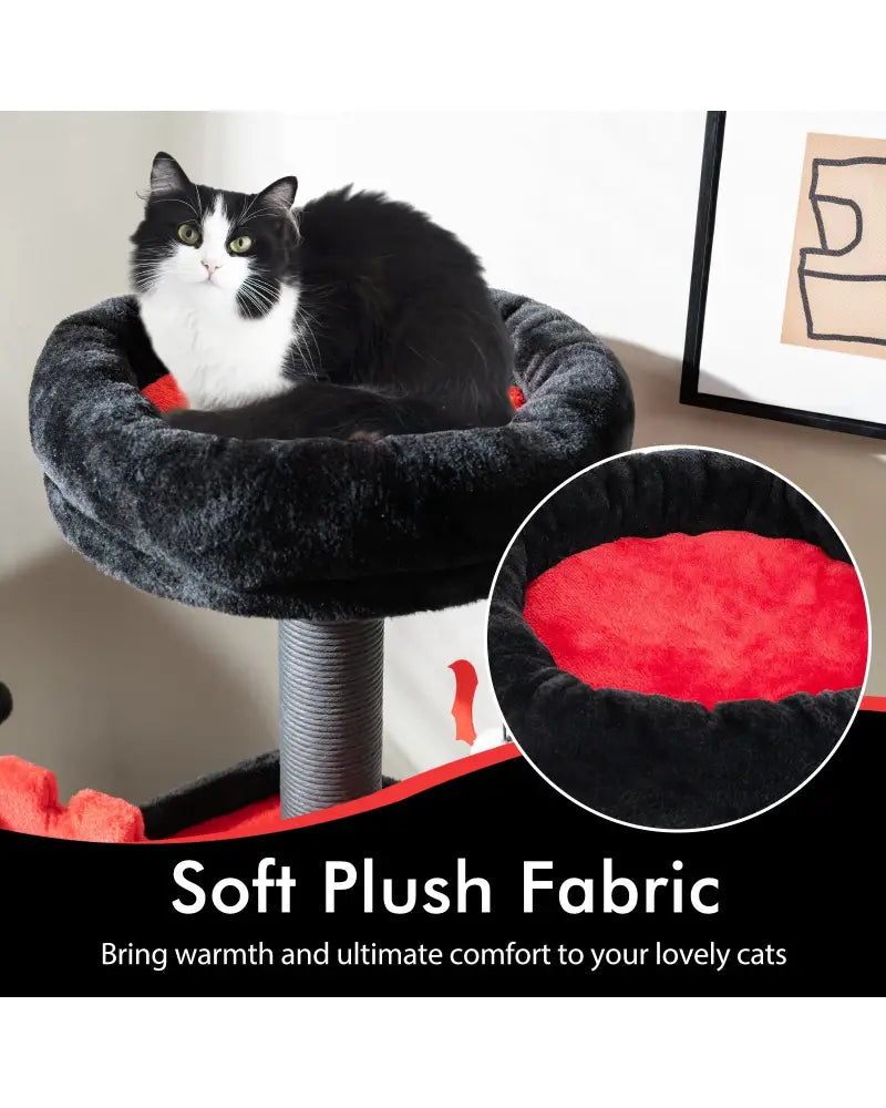 Gothic Cat Tree 49 Inch Tall Cat Tower 6-Tier Cat Activity Center with Coffin Bed-Black - Black - Cat Trees Condos &